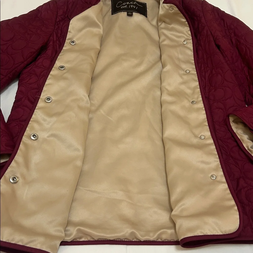 Coach Maroon Quilted Logo Jacket M
